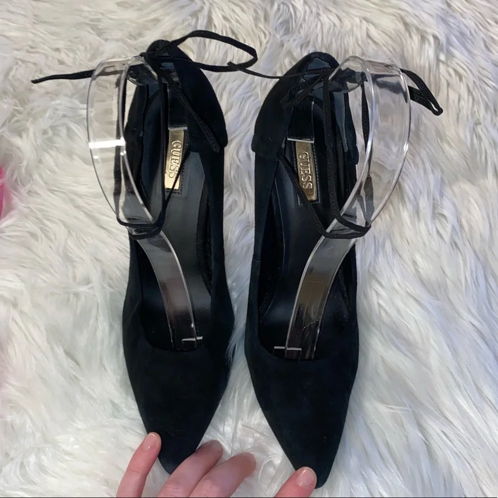 Guess black micro suede black size 8.5 lace up heels